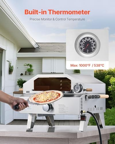 VEVOR 2 IN 1 Outdoor Pizza Oven, 13 in Propane Pizza Oven & Grill, 12,000 BTU Tabletop Propane Gas Oven with Pizza-Stone, Thermometer, Stainless Steel Portable Grill, for Camping & Backyard - Image 5