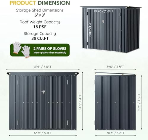 6 x 3 FT Trash Can Storage Shed with Lift-Up Lid for Backyard - Image 2