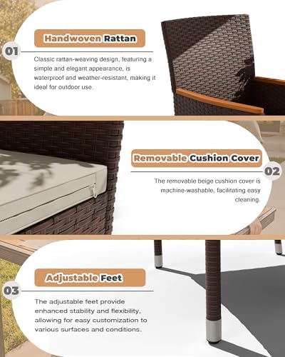 Flamaker Patio Dining Set for 8 Outdoor Acacia Wood Table and Chairs, Brown - Image 5