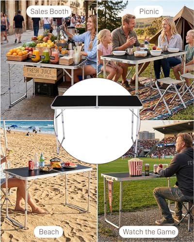 Outvita 4ft Portable Folding Camping Table Lightweight Suitcase Black - Image 7