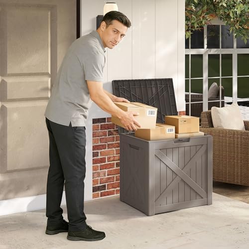 PatioZen 32 Gallon Package Delivery Box, Waterproof Outdoor Package Delivery Box with Lid, UV-Resistant Resin Storage Bench for Patio Furniture, Garden Tools, Cushions, Pool Accessories(Grey) - Image 5