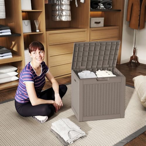 31 Gallon Deck Box, Lockable Waterproof Outdoor Storage Boxes For Garden Tools,Indoor Cushions,Accessories Outside Storage Resin Weatherproof Container(Grey) - Image 3