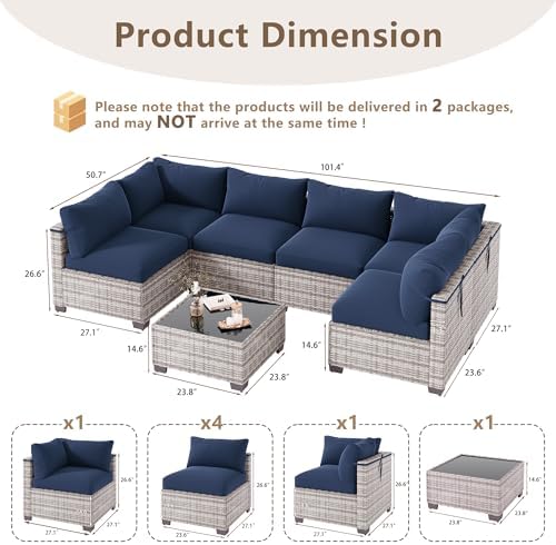 LOUVIXA 7 Piece Outdoor Patio Furniture Set, Outdoor Sectional Sofa, Wicker Rattan Patio Furniture, Patio Conversation Set with Coffee Table & Cushions - Image 2