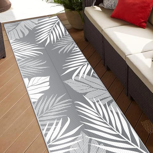 GENIMO Outdoor Rug, Waterproof Plastic Runner Rugs, 2.5'x8' Grey White - Image 3
