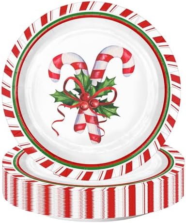 WRAPAHOLIC 25Pcs Christmas Paper Plates - 9 Inch Candy Cane Disposable Plates Decorative Dinner Plates for Christmas Party Tableware Supplies Table Decor by WRAPAHOLIC