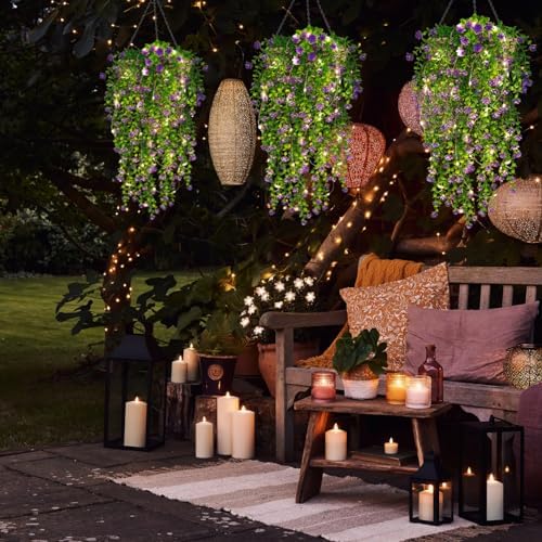 RECUTMS Artificial Hanging Plants Fake Hanging Plant Faux Hanging Plants UV Resistant Plastic Plants for Indoor Outdoor Room Wall Wedding Patio Porch Decor(Purple) - Image 4