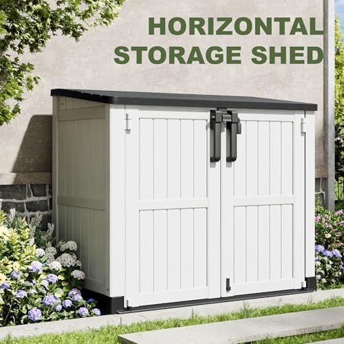 Plastic Outdoor Storage Shed, 36 Cu Ft Waterproof Outdoor Storage Cabinet with Dual Lock Door for Backyard, Patio, Garage, Garden to Store Tools & Accessories, Wood-Grain (Ashen-Black) - Image 5
