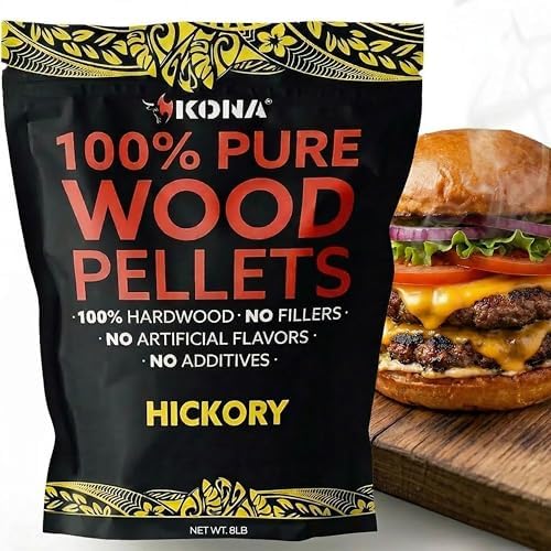 Kona 100% Hickory Smoker Pellets, Intended for Ninja Woodfire Outdoor Grill, 8 lb Resealable Bags by Kona