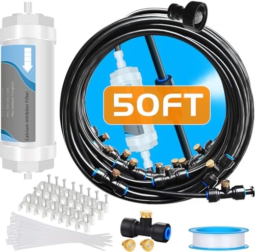 Misting System with Water Filter - Upgraded Signice 50 Ft (15.3M) Line & 12 Brass Mist Nozzles Outdoor Misters for Patio Cooling Mister Systems Kit for Outside Garden Backyard Greenhouse (Black) by MakeLifeMoreAttractive
