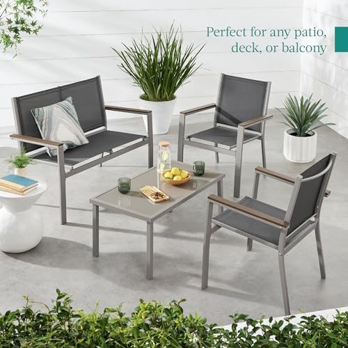 Best Choice Products 4-Piece Outdoor Textilene Patio Conversation Set, Backyard Furniture w/Loveseat, Coffee Table, Steel Frame - Taupe/Charcoal - Image 3