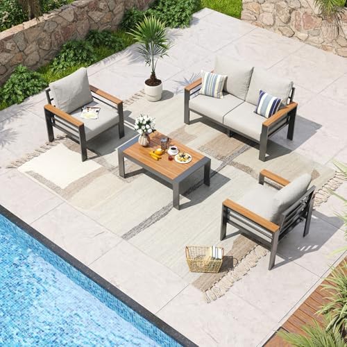 Aoxun Aluminum Patio Furniture Set 4 Seats, Grey by Aoxun