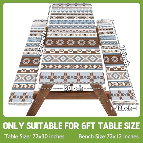Fitted Picnic Table Cover with Bench Covers Fitted Rectangle Table Cloth Tablecloth Camping Gear Essentials Rv Accessories Road Trip Supplies Car Travel Must Have 6 Ft Foot Feet 72in Boho Bohemian - Image 2