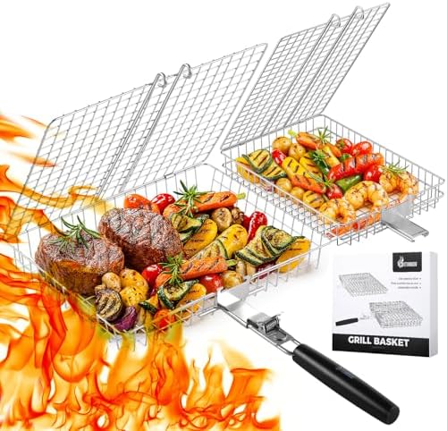 Grill Baskets for Outdoor Grill, 2 Pack Nesting Grill Basket with Handle by PitPassionInnovGrill