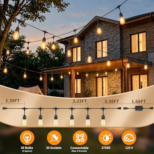Hotsonic Remote Control Outdoor String Lights Waterproof, 100FT LED Outside Lights with Shatterproof Bulbs, Dimmable Hanging S14 Lights 3 Modes for Patio Porch Garden Pergola Yard House Party Decors - Image 7