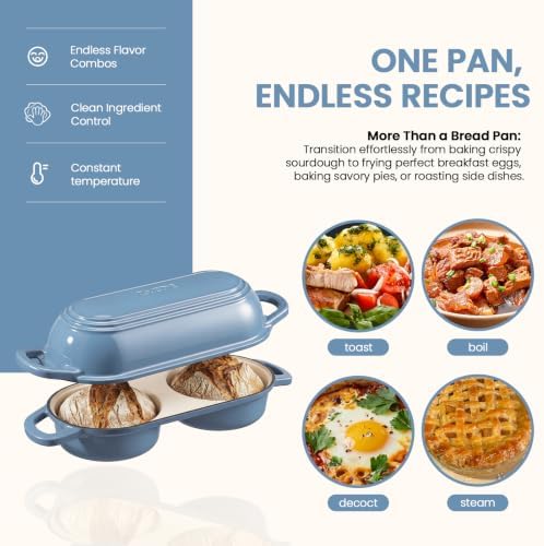 Enameled Cast Iron Bread Loaf Pan with Lid,Double Sourdough Baking Pan-Blue - Image 5