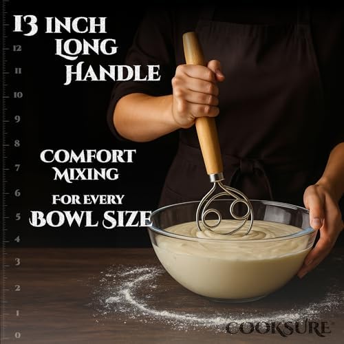Danish Dough Whisk for Sourdough Bread – 13 Inch Bread Whisk with Wooden Handle – 304 Stainless Steel Hook for Heavy Dough Baking, Swedish Dough Whisk Tool - Image 2