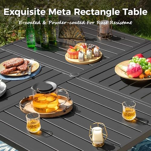 MIXPATIO 9pc Patio Dining Set, 57.5" Square Metal Table, 8 Chairs, Black - Image 6