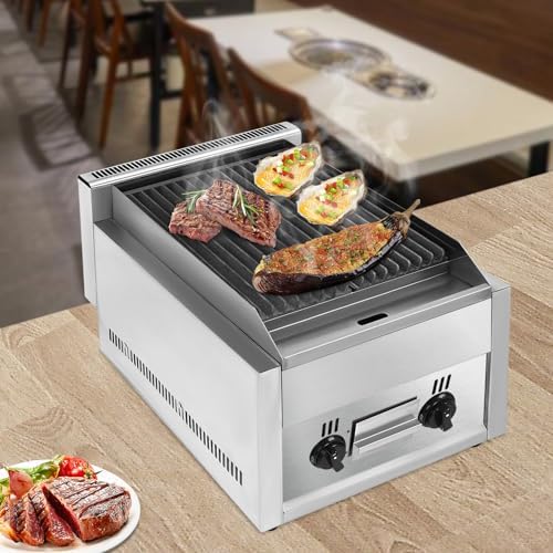 21" Commercial Countertop Gas Grill,2 Burner Gas & Propane Charbroile Restaurant Equipment BBQ 60TU/hr Outdoor Cooking Stainless Steel Griddle Adjustable Temperature Barbecue for Garden Patio - Image 2