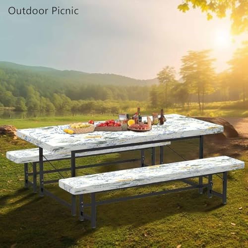 CAPSCEOLL Picnic Table Cover with Bench Covers 6ft - Blue Yellow Flowers - Image 6