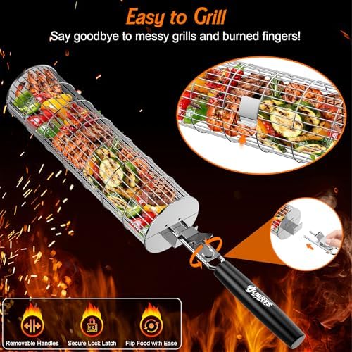 Rolling Grill Baskets for Outdoor Grill, Removable Wooden Handle, 2PCS - Image 4