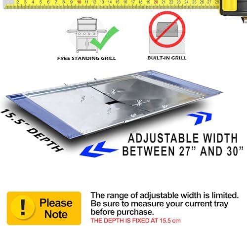 Adjsutable Grease Tray for Gas Grill (27-30 inches), Fits 4/5 Burner Grills from Nexgrill, Dyna Glo, Backyard Grill, BHG, Uniflame & Others, Universal Drip Tray with Catch Pan - Image 2