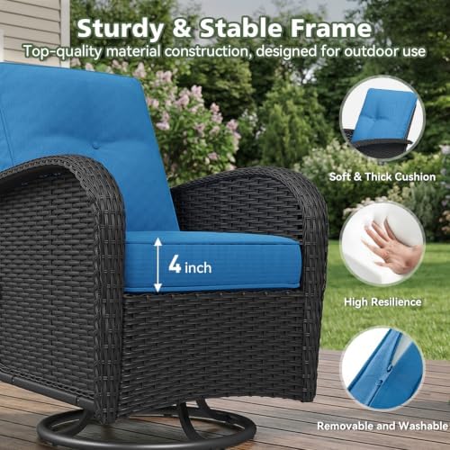 Aoxun 5 Piece Outdoor Patio Furniture Set with Coffee Table, Outdoor Patio Furniture Sets with High Back Swivel Rocker Chairs, Outdoor Sofa Set with Ottoman for Backyard & Garden, Peacock Blue - Image 4