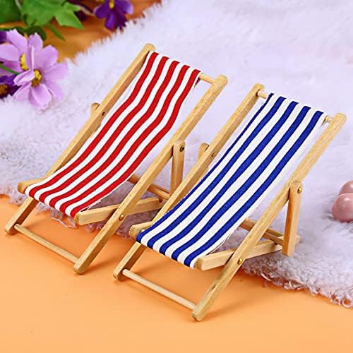 Dollhouse Miniature Furniture Accessories Foldable Wooden Beach Chair Mini Longue Deck Chair Doll House Ornament Kits for DIY Fairy Garden Dollhouse Decoration - Pack of 4 - Image 6