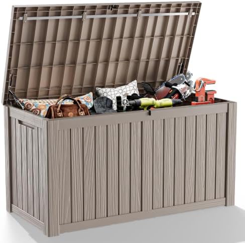 PatioZen 180 Gallon Deck Box,Resin Outdoor Storage Box with Lockable for Patio Furniture, Pool Accessories, Garden Tools Waterproof Outside Storage Box (Grey) by OutdoorLivingPerfected