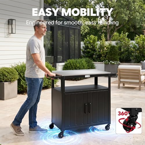 Feasto Outdoor Grill Cart w/Storage Cabinet, Stainless Steel Top, Black - Image 5