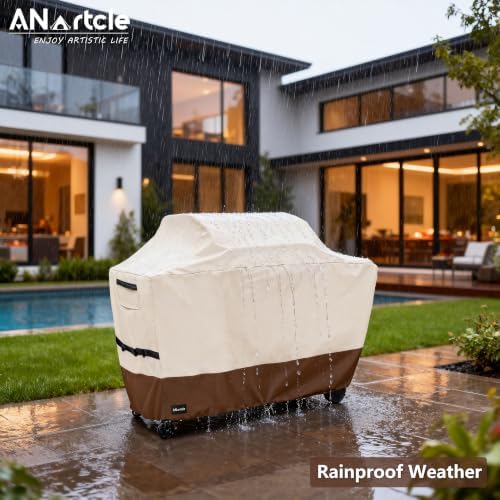 ANartcle Water-Resistant 64 Inch BBQ Grill Cover,600D Heavy Duty Waterproof All Weather Large Grill Cover for Outdoor Grill,Suitable for Weber, Brinkmann and More,64" L x 24" W x 46" H Beige - Image 6