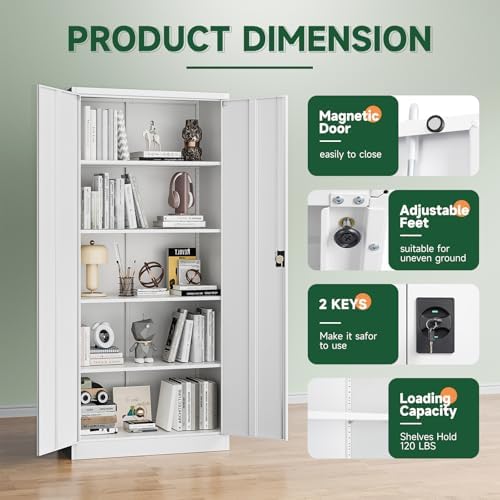 Letaya Metal Garage Storage Cabinets with Lock Door and Adjustable Shelves, Steel Tool Cabinets for Home,Office,Warehouse Organisieren (White, 72" H) - Image 5