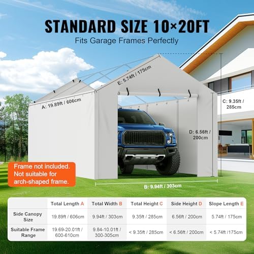 VEVOR Carport Replacement Canopy Cover Side Wall 10 x 20 ft, Garage Tent Shelter Tarp Heavy-Duty Waterproof & UV Protected, Easy Installation with Ball Bungees,White (Top and Frame Not Included) - Image 4