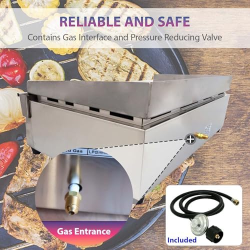2800Pa 28.9" x 16.1" Stainless Steel Commercial Home Gas Grill Griddle, LPG Countertop Flat Top Grill with 6MM Thick Steel Plate, Ideal for Camping, Outdoor and Kitchen Use - Image 5