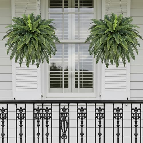 FOREST PRINCE 42" Artificial Boston Ferns, Bush Plants 2 Pack for Outdoors - Image 6