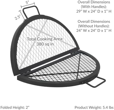 Sunnydaze Round Folding Camping Grill Grate - Portable Foldable Campfire Cooking Grate for Fire Pit - Heavy-Duty Black Steel with Handles for Outdoor Backyard BBQ - 24" Diameter - Image 6