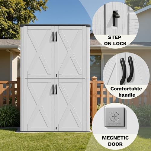Devoko 50 Cu Ft Plastic Outdoor Storage Cabinet, White - Image 3