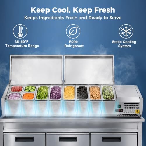 COOLCHEF 71-Inch Refrigerated Condiment Prep Rail, Mixed GN Pans - Image 4