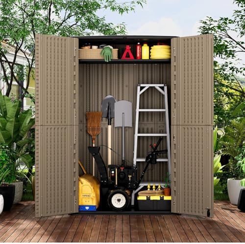 ZZM Large 67 Cu.ft Waterproof Storage Shed, Outdoor Storage Cabinet，Durable Resin Sheds for Patio Furniture, Garden Tools, Pool Accessories, Mower Storage (Coffee) - Image 4