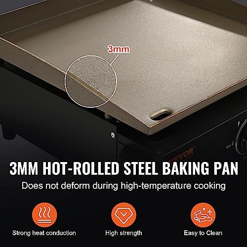 VEVOR Griddle, 16.9" Heavy Duty Manual Flat Top Griddle, Countertop Gas Grill with Non-Stick Cooking Plate, Steel Propane Gas Griddle, 1-Burners Restaurant Portable Grill - 22,000 BTU - Image 3