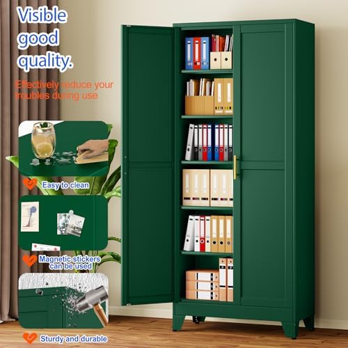 GAIOUS 75'' Tall Metal Garage Storage Cabinet,File Cabinet with Door and Adjustable Shelves, Outdoor Steel Tool Cabinet for Home,Office,Warehouse,Garage,Green - Image 3