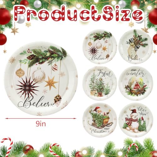 Rtteri 100 Pcs Christmas Paper Plates Disposable 9 Inch Santa Tree Plate - Image 3