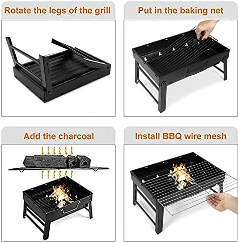 Barbecue Grill, Charcoal Grill Folding Portable Lightweight Barbecue Grill Tools for Outdoor Grilling Cooking Camping Hiking Picnics Tailgating Backpacking Party (Medium) - Image 3