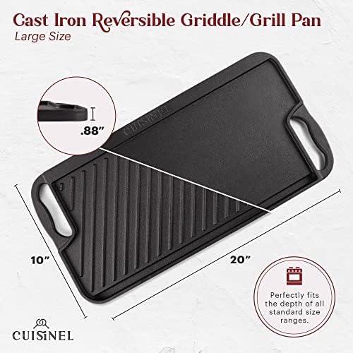 Cuisinel Cast Iron Griddle/Grill + Burger Press + Pan Scrapers - Reversible Pre-Seasoned 20" X 10" Dual Handle Flat Skillet + Griller Pan + Cleaning Accessories - Use Indoor/Outdoor Stove Burner, Gas - Image 4