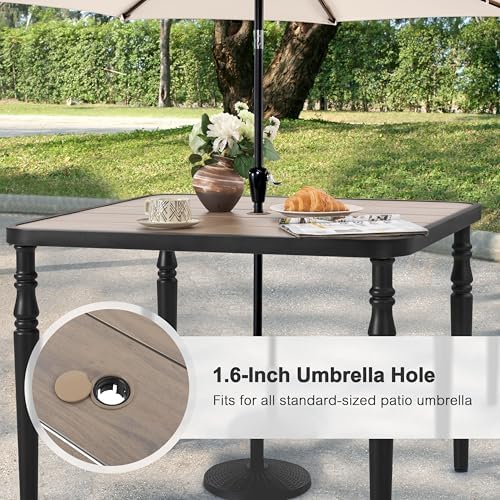 NUU GARDEN 37" Square Outdoor Dining Table, Metal Dining Table with Umbrella Hole, Wood-Grain Tabletop, Weather-Resistant for Garden, Backyard, Deck, Lawn - Image 5