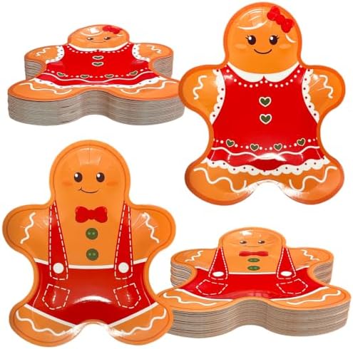 FOIMAS 50pcs Christmas Paper Plates, 10 Inch Gingerbread Man Plates Disposable Christmas Dessert Plate Tableware Party Plate for Xmas Party Supplies Winter Holiday Birthday Kitchen Table Decoration by FOIMAS