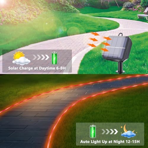Solar Rope Lights, 66ft 200LED Solar String Lights, 8 Modes, Waterproof - Image 4