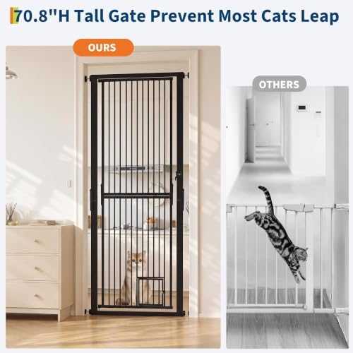 Extra Tall Cat Gate 30"-40.9" Adjustable for Doorway w/Cat Door - Image 3
