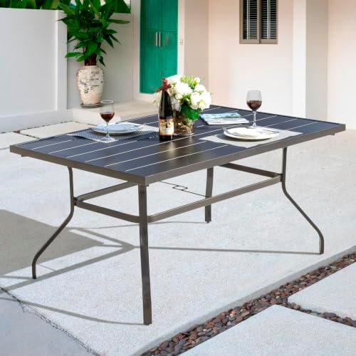NUU GARDEN Outdoor Patio Dining Table, 61" x 37" Rectangle Metal Table with 1.57" Umbrella Hole, 6-Person Outdoor Table for Backyard, Garden, Deck, Balcony, Black by NUUGARDENCORPORATION