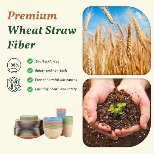 Homienly Kitchen Plates and Bowls Set 40 PCS Microwave and Dishwasher Safe Wheat Straw Dinnerware Sets Dish Sets for 8 Kitchen Plate Set for Camping, RV, Party, Apartment, Picnic, Kids-Multilight - Image 3