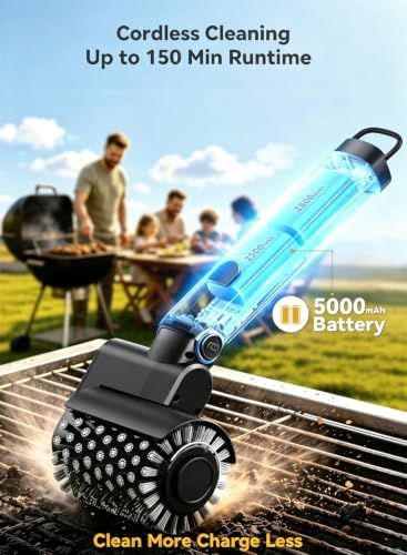 Electric Grill Brush, YFFVA Cordless BBQ Grill Brush & Cleaner for Outdoor Grill, 3-Speed 3 Brush Heads, Rechargeable, Reinforced Metal Bristles, 150 Min Runtime, Angle Adjust - Image 4
